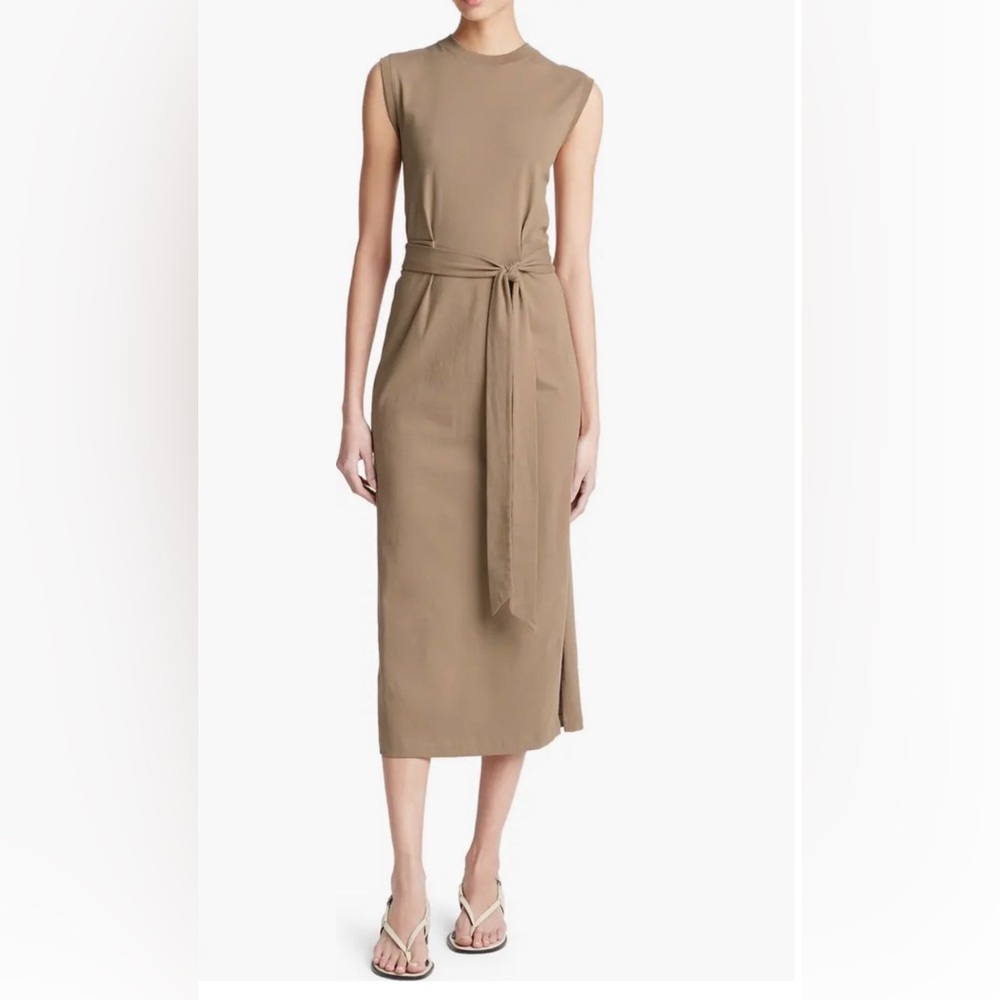Vince Sleeveless Cotton Knit Midi Dress